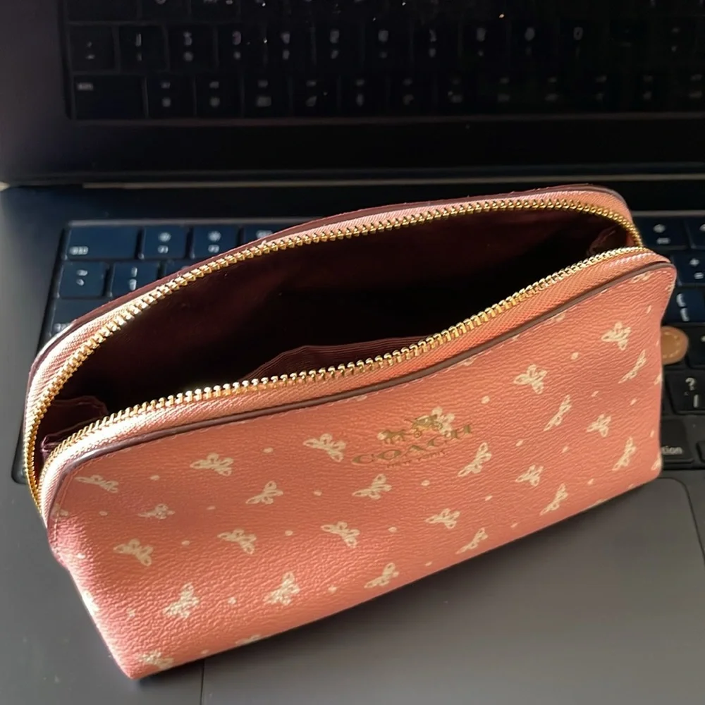 Coach Pink/White Butterfly Dot Print Coated Canvas Cosmetic Case. - Picture 9 of 9